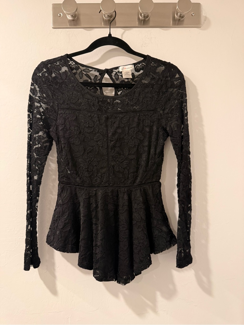 Self Esteem Black Lace Goth Peplum Y2K Blouse with Long Sleeves